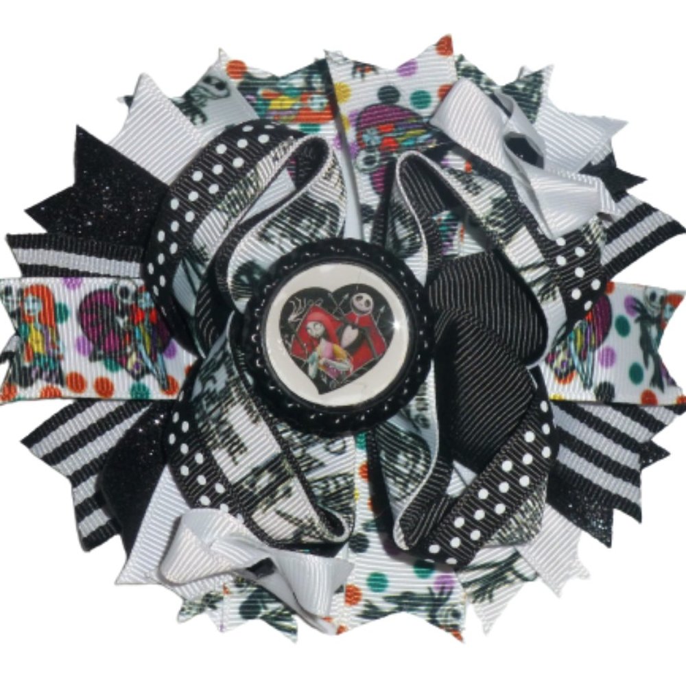 Halloween Nightmare Before Christmas Jack Sally Girls 5-Inch Hair Bow Clip